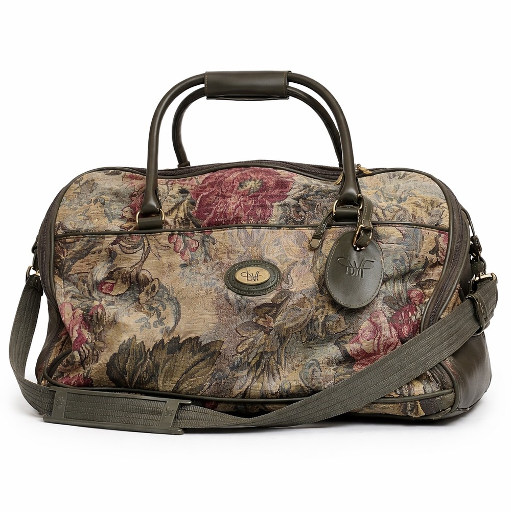 Vintage DVF Diane Von Furstenberg Floral Tapestry Weekender Duffle Bag